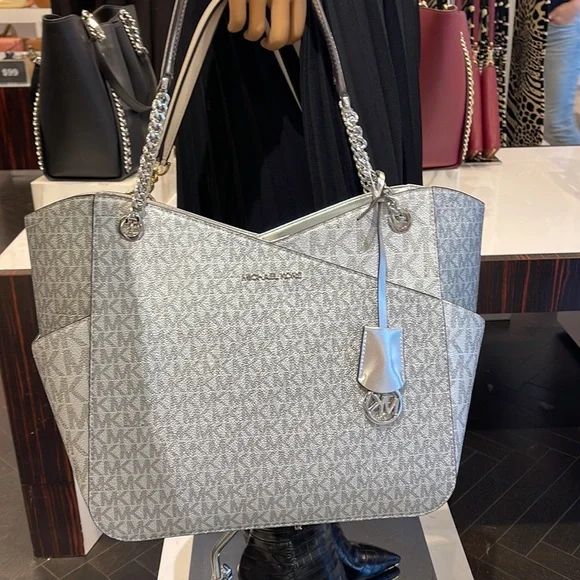 Michael Kors Jet Set Travel Large Chained Tote Shoulder Bag MK SilverNWT